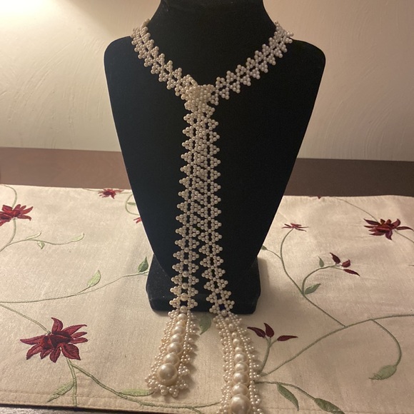 Intricate Pearl Beaded necklace wrap tie decorative wear item. Formal or Casual - Picture 4 of 4